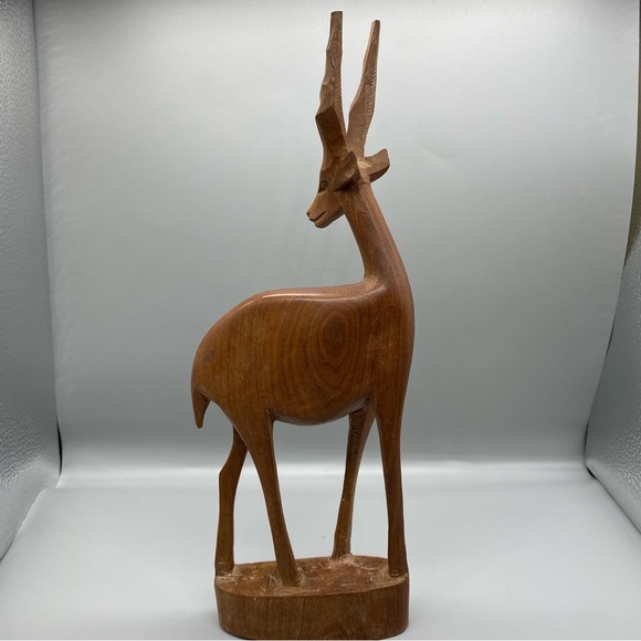 Vintage Wooden Carved Antelope Gazelle Standing 12” Tall Ornament Home Decor - Picture 8 of 8